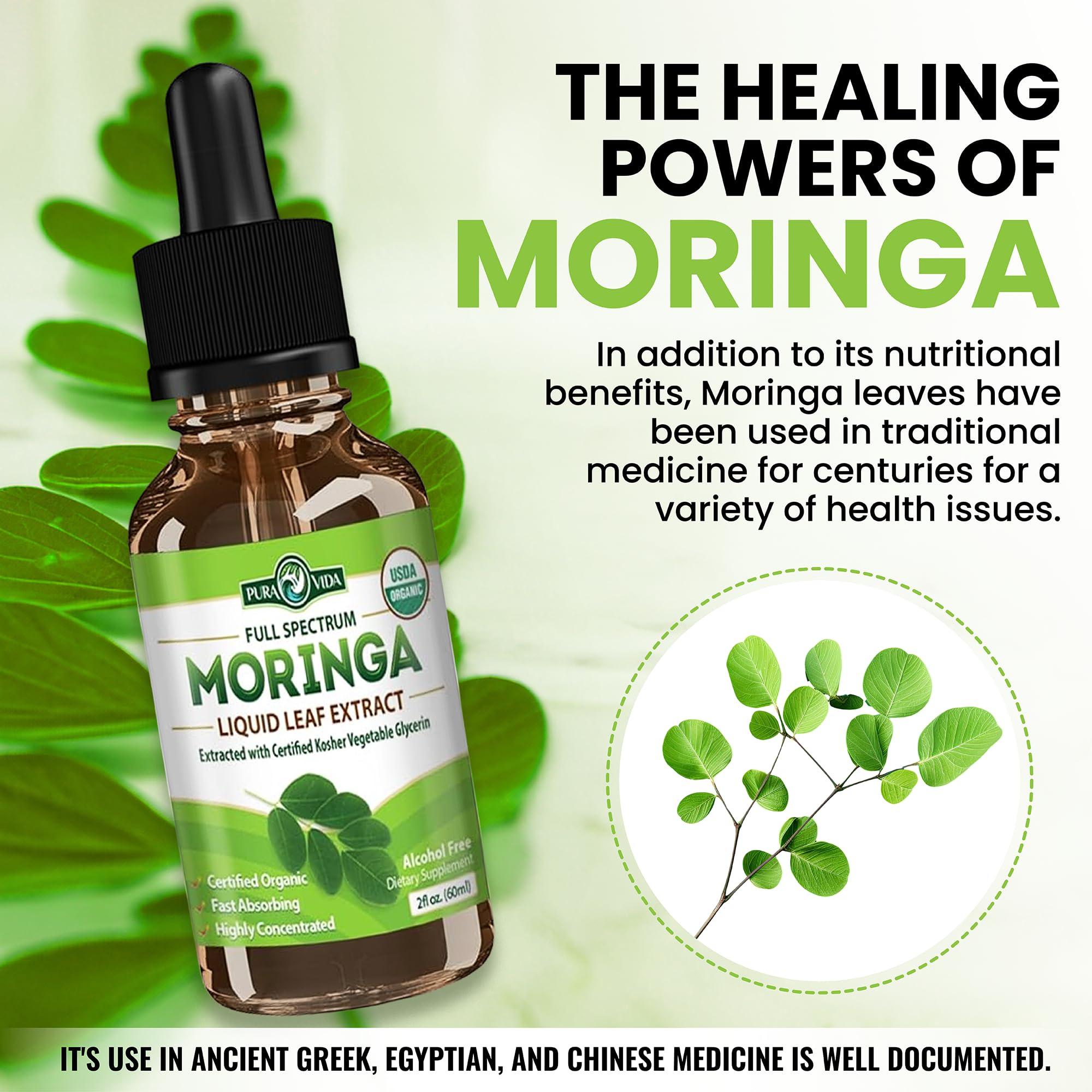 PURA VIDA Moringa drops show easy integration into drinks or meals.