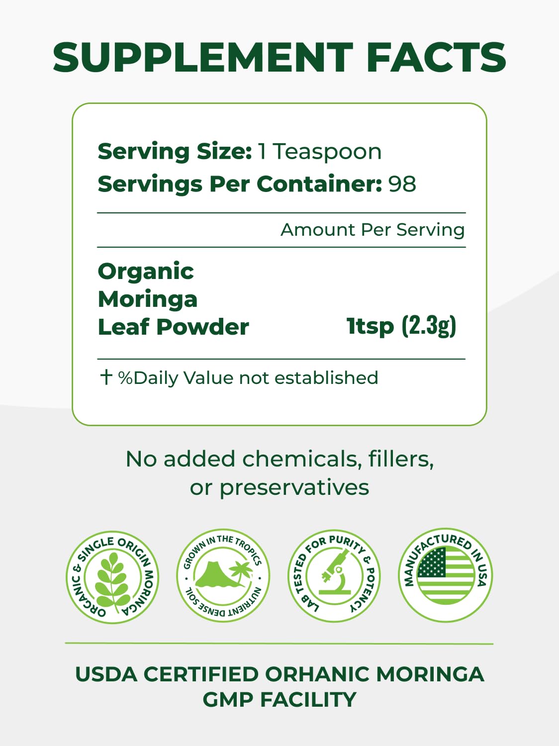 PURA VIDA MORINGA powder scoop for precise portions in recipes