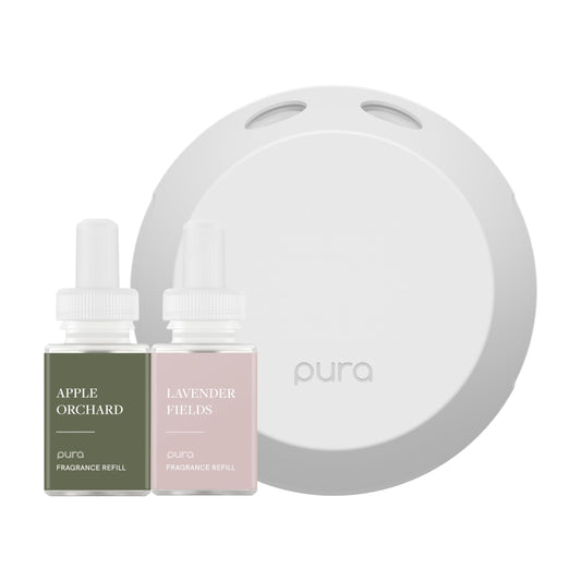 Pura 4 Apple Orchards diffuser view showing a refreshing aroma in a living room