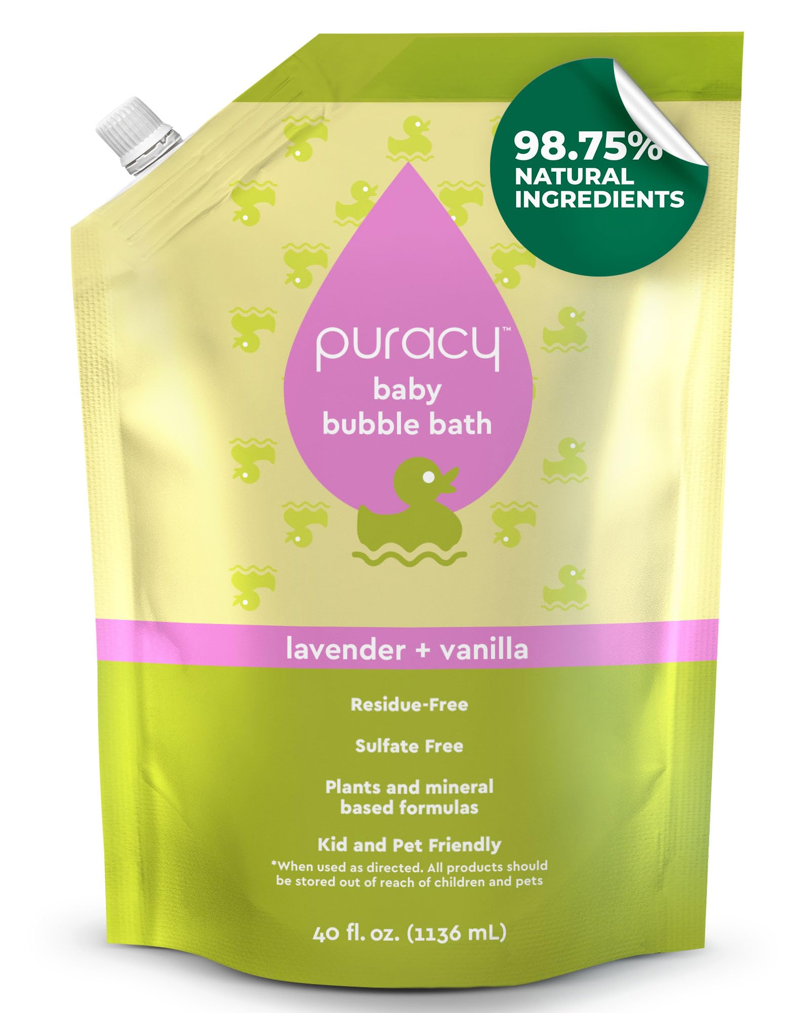Puracy Bubble Bath for Kids bottle with lavender-vanilla scent for gentle cleansing.