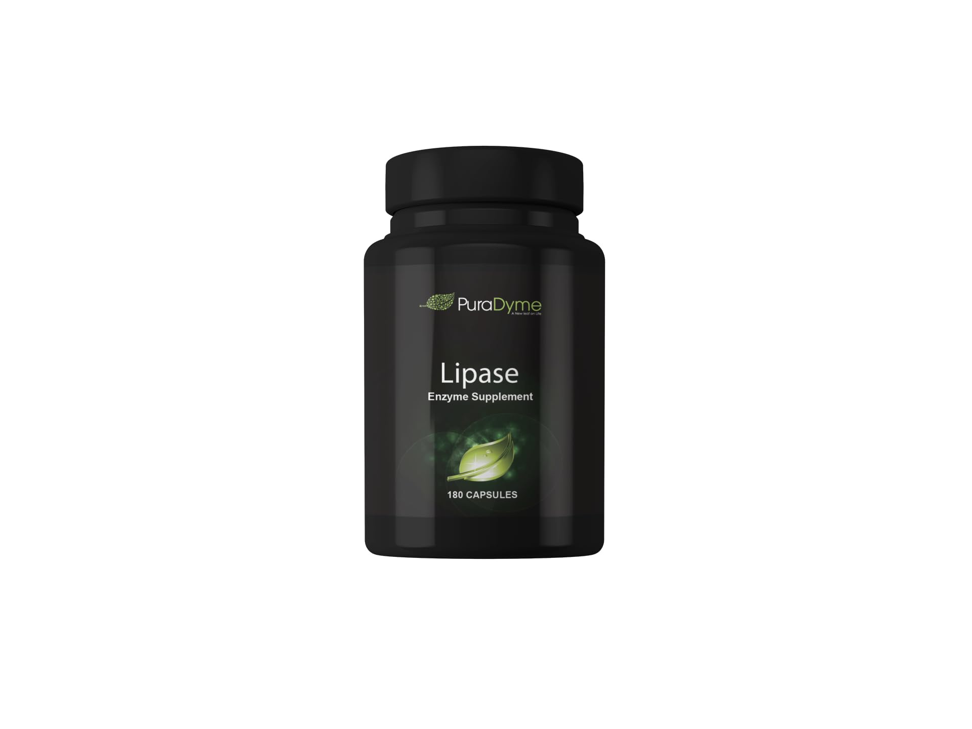 Puradyme Lipase enzyme bottle front, digestive support for meals