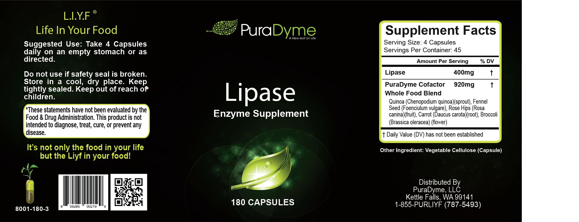 Puradyme Lipase enzyme capsules close-up, fat digestion aid
