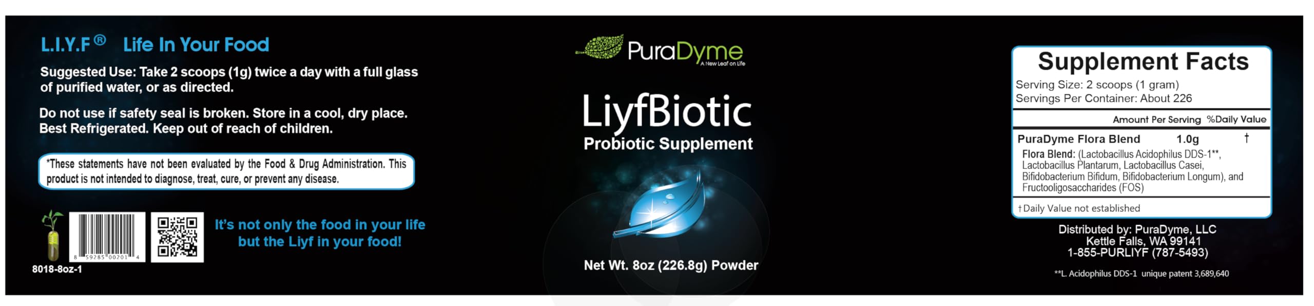 Puradyme LiyfBiotic powder being stirred into a shake for daily gut health.