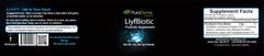 PuraDyme LiyfBiotic powder tub highlighting the multi-strain formula for daily use.