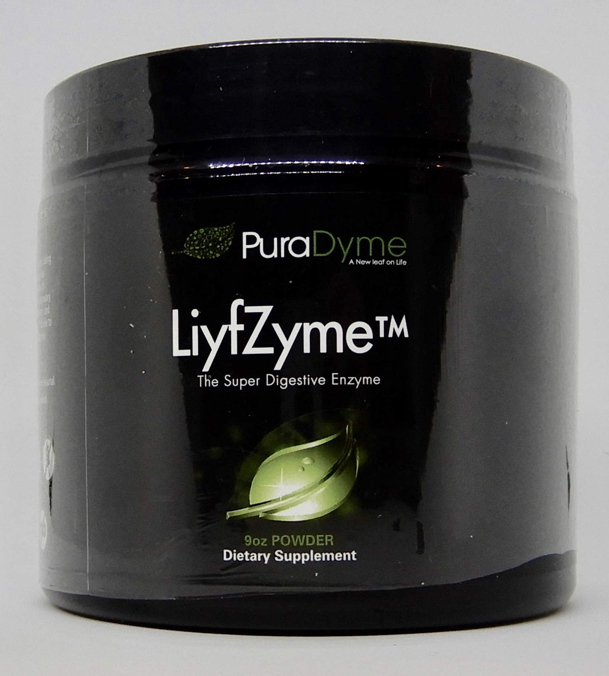 PuraDyme LIYFZYME powder bottle supports digestion of fats, proteins, and carbs.