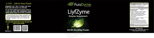 Puradyme LiyfZyme powder being poured into a glass for smoothies or juice
