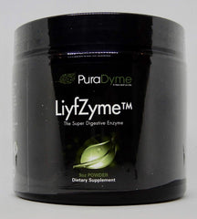 PuraDyme LIYFZYME powder with scoop ready for meals to aid digestion.