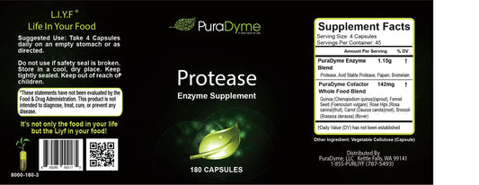PuraDyme Protease capsules ready for daily protein digestion support.