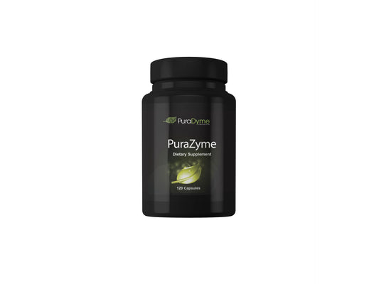 PuraDyme PuraZyme bottle-front view supports digestion and daily wellness.