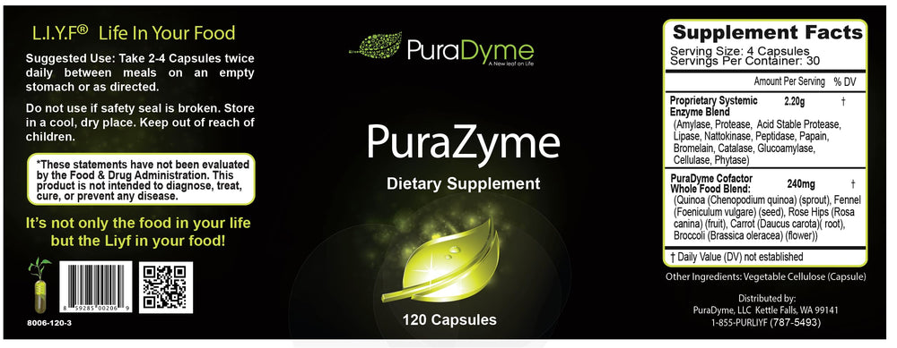 PuraDyme PuraZyme capsules close-up emphasizes easy pre-digestion support.