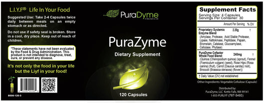 PuraDyme PuraZyme capsules close-up emphasizes easy pre-digestion support.