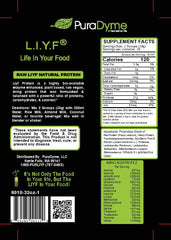 PuraDyme Raw Liyf Protein 900g bottle closeup for plant-based protein