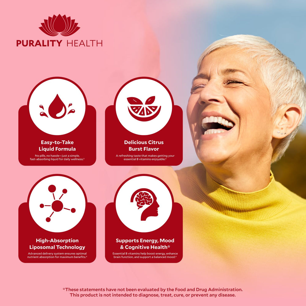 Purality Health B Complex bottle label detail highlighting minerals and trace elements.