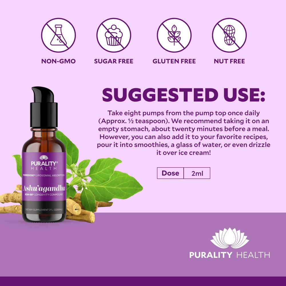 Bottle cap close-up of PURALITY HEALTH Ashwagandha liposomal liquid