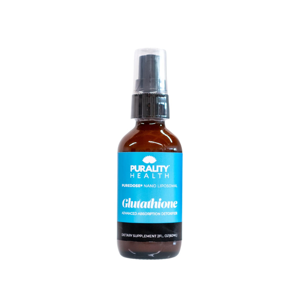 PURALITY HEALTH liposomal glutathione bottle for convenient daily use.