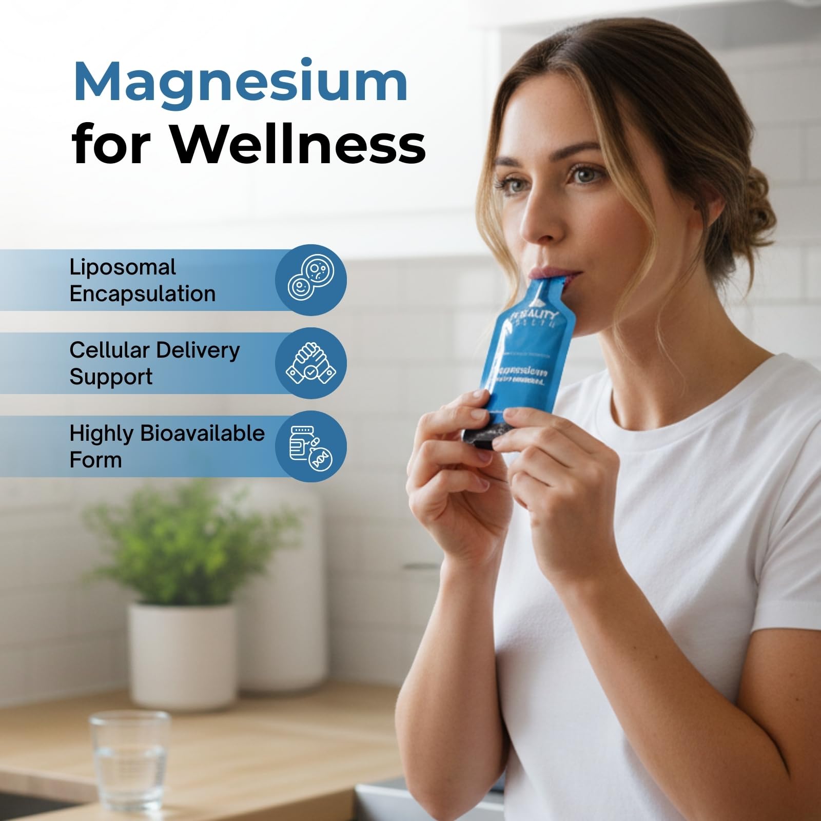 PURALITY HEALTH Magnesium Glycinate Gel dispensing scene emphasizes easy use.