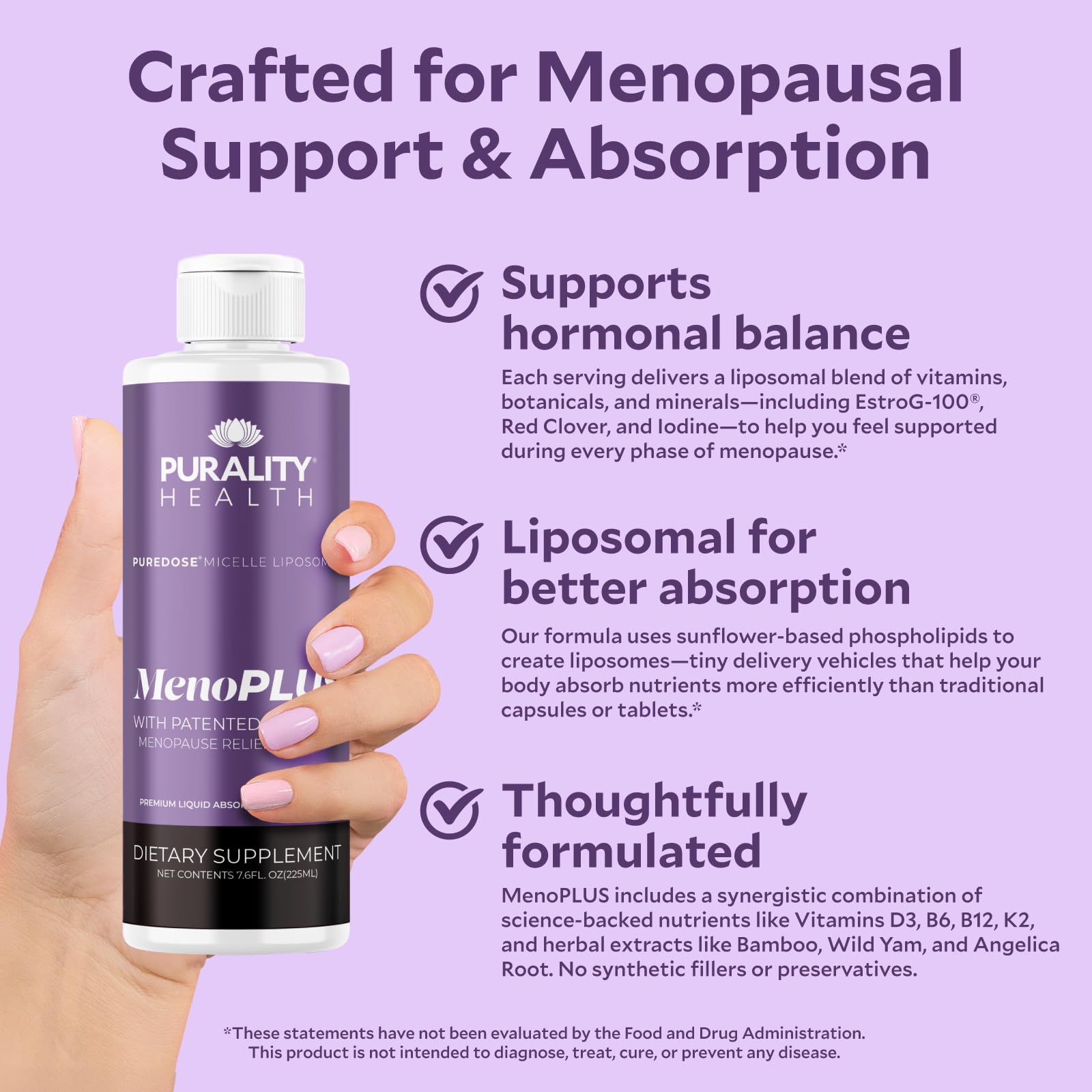 PURALITY HEALTH MenoPLUS iodine feature highlighting daily nutritional support.