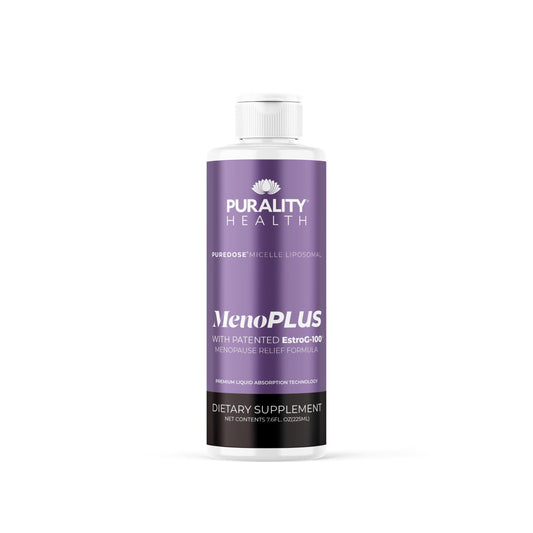 PURALITY HEALTH MenoPLUS liposomal bottle for balanced mood support.