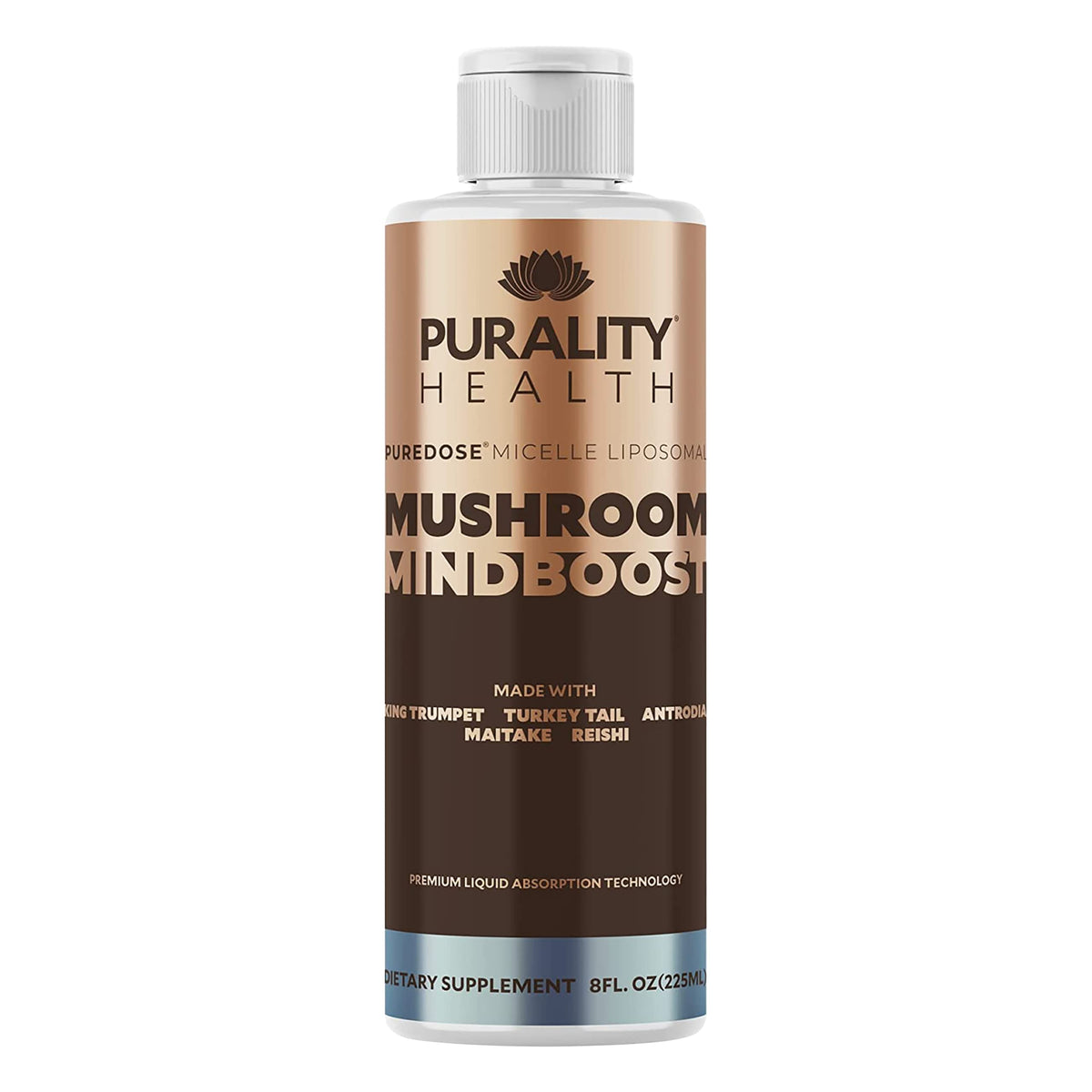 Purality Health Mushroom Mindboost bottle with chocolate flavor for daily focus