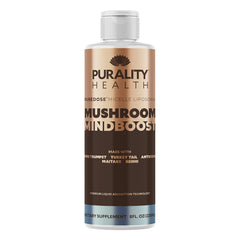 Purality Health Mushroom Mindboost bottle with chocolate flavor for daily focus