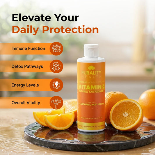 PURALITY HEALTH Vitamin C liquid with measuring spoon shows easy dosing