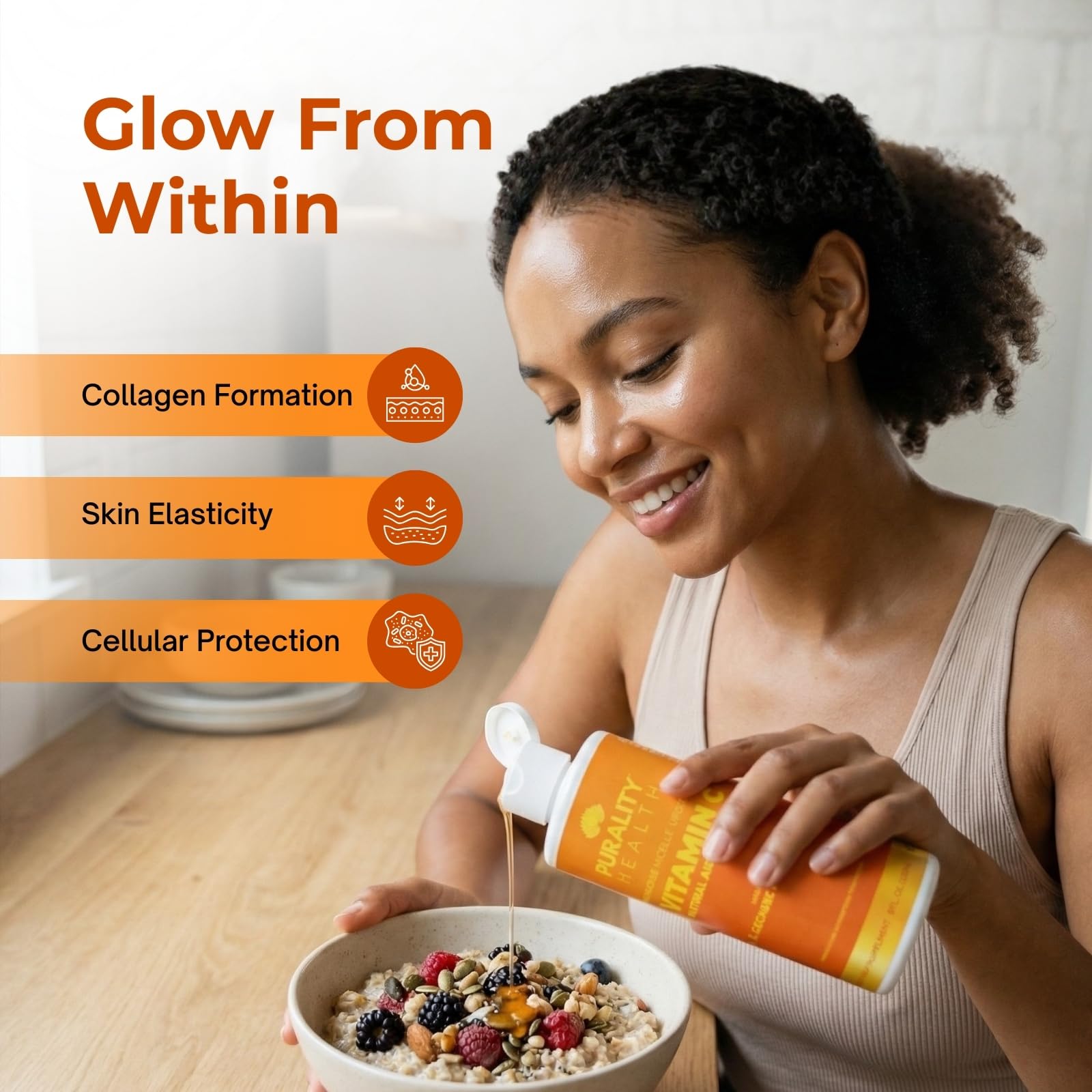 PURALITY HEALTH Vitamin C with vegan seal suggests plant-based wellness