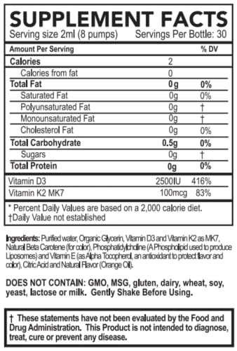 Purality Health Vitamin D3 with K2 liquid packaging emphasizes non-GMO, soy-free plant-based formula.