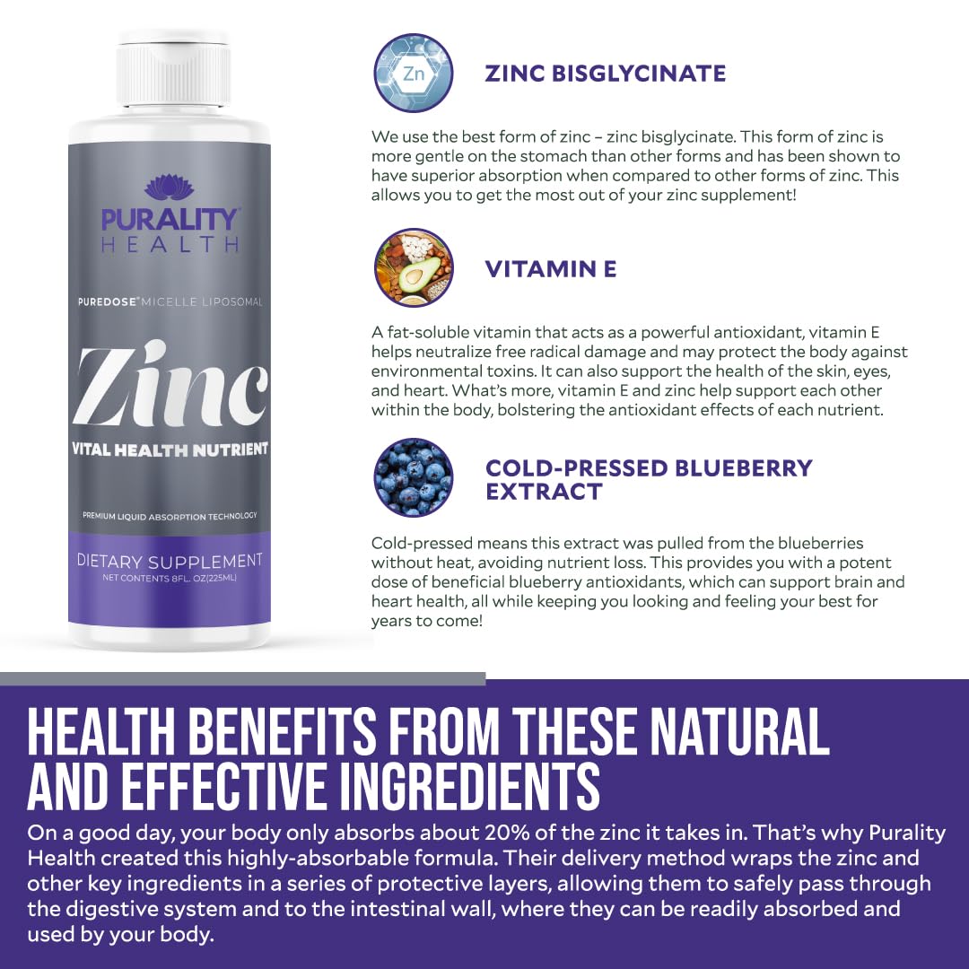 Purality Health zinc blueberry liquid ready to mix into drinks