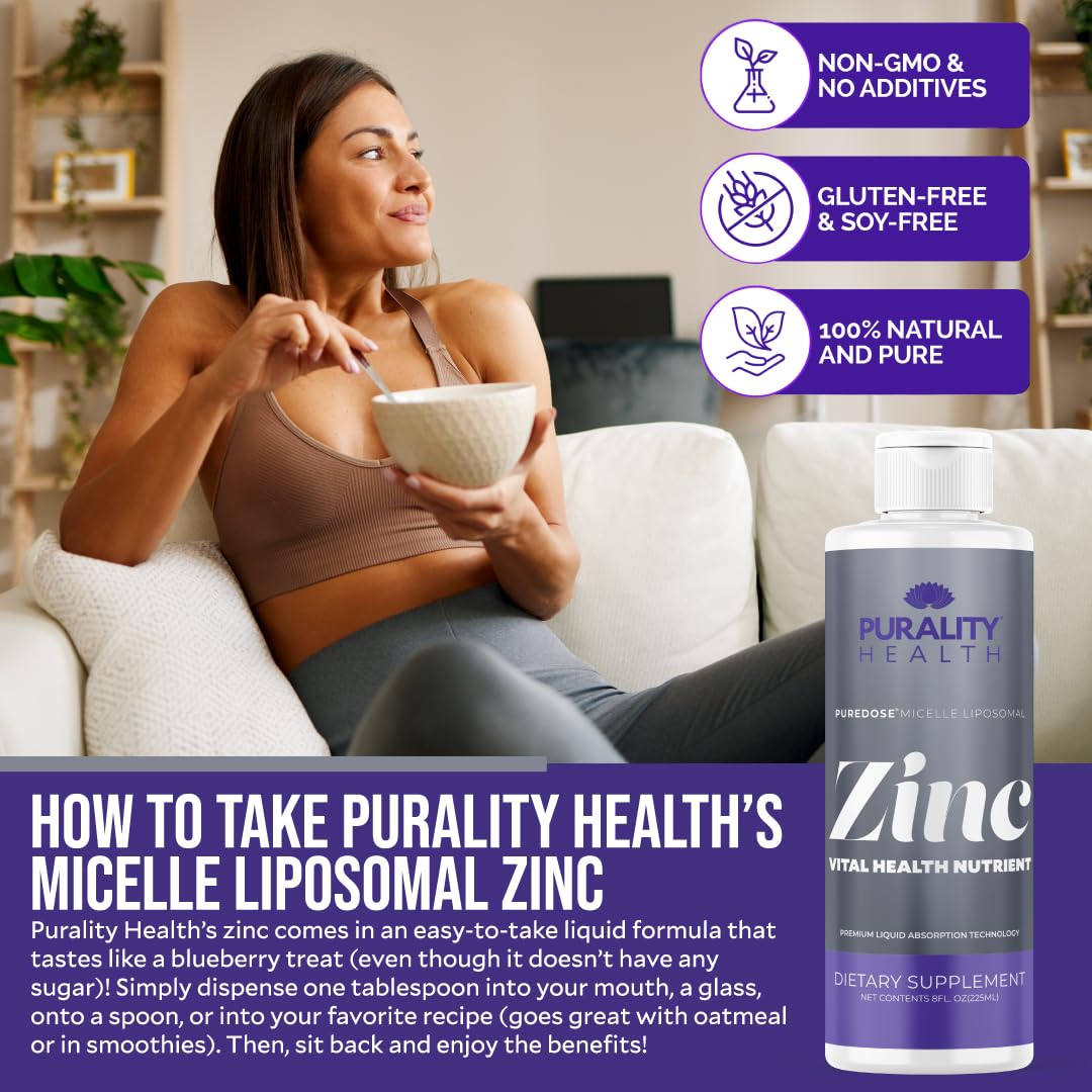Purality Health zinc drops in a glass during morning routine