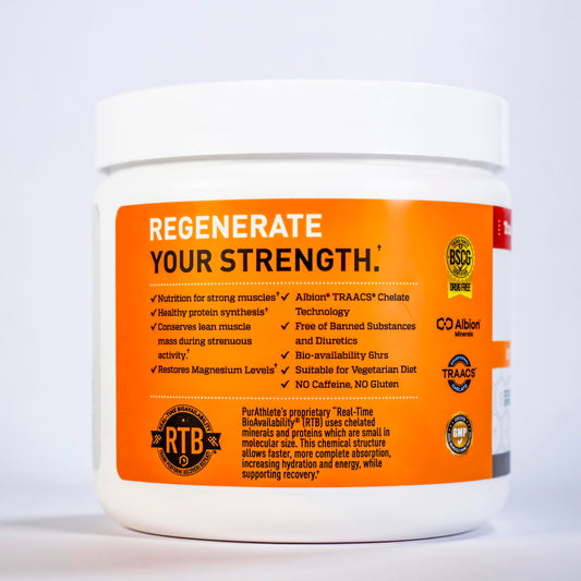PurAthlete Regenerate+ glutamine mix highlights enhanced recovery and smoother digestion.