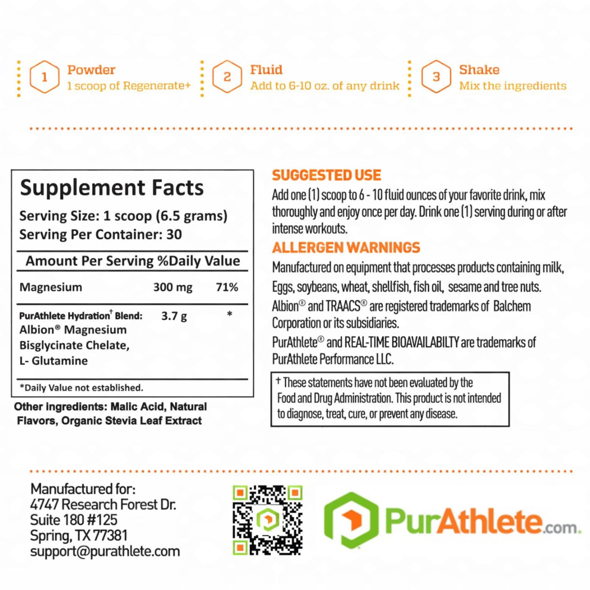 PurAthlete Regenerate+ measured scoop illustrates precise dosing for consistent daily use.