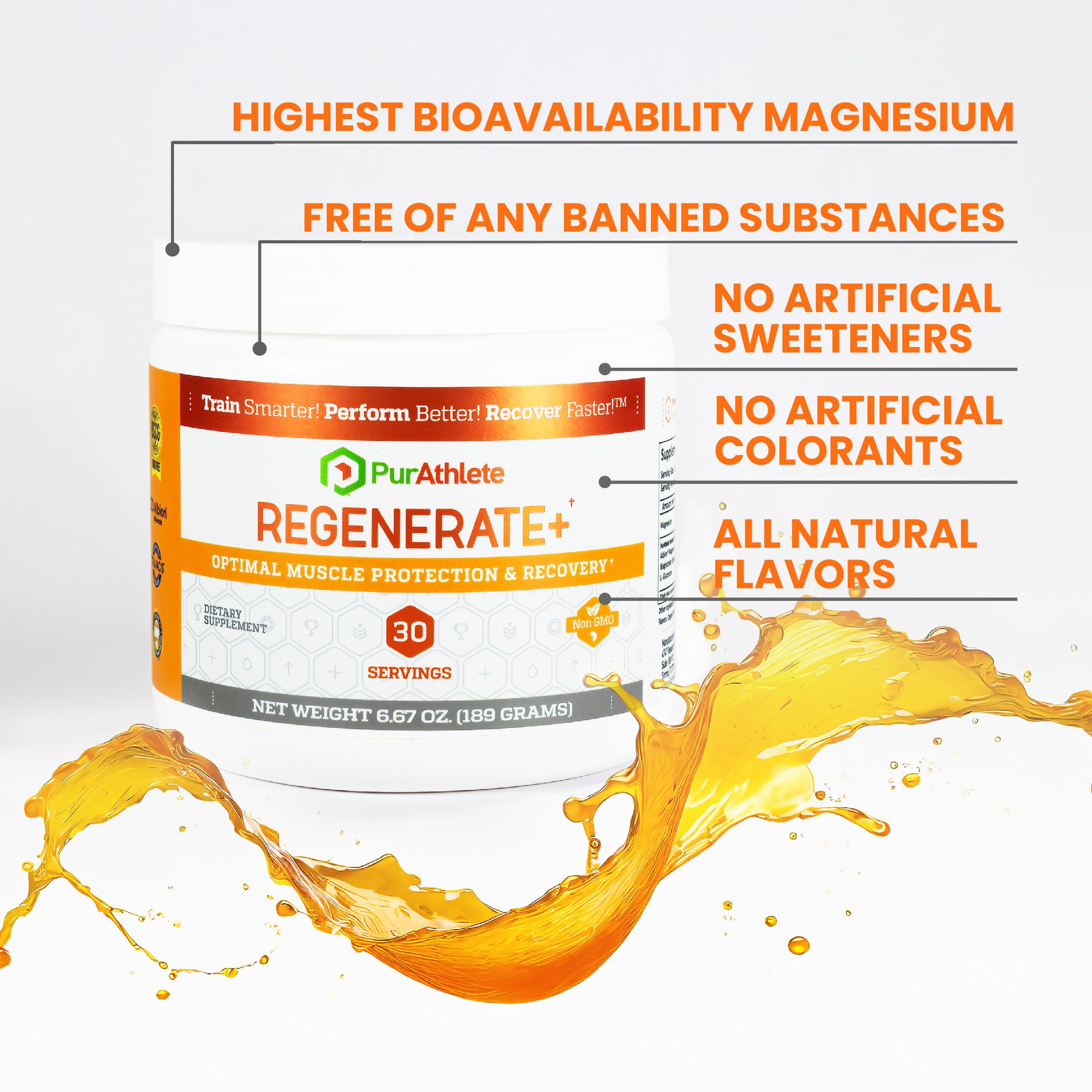 PurAthlete Regenerate+ vegan gluten-free label communicates clean, athlete-friendly ingredients.