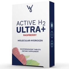 Purative Active H2 Ultra+ raspberry tablet dissolving in water for hydrogen-rich hydration.