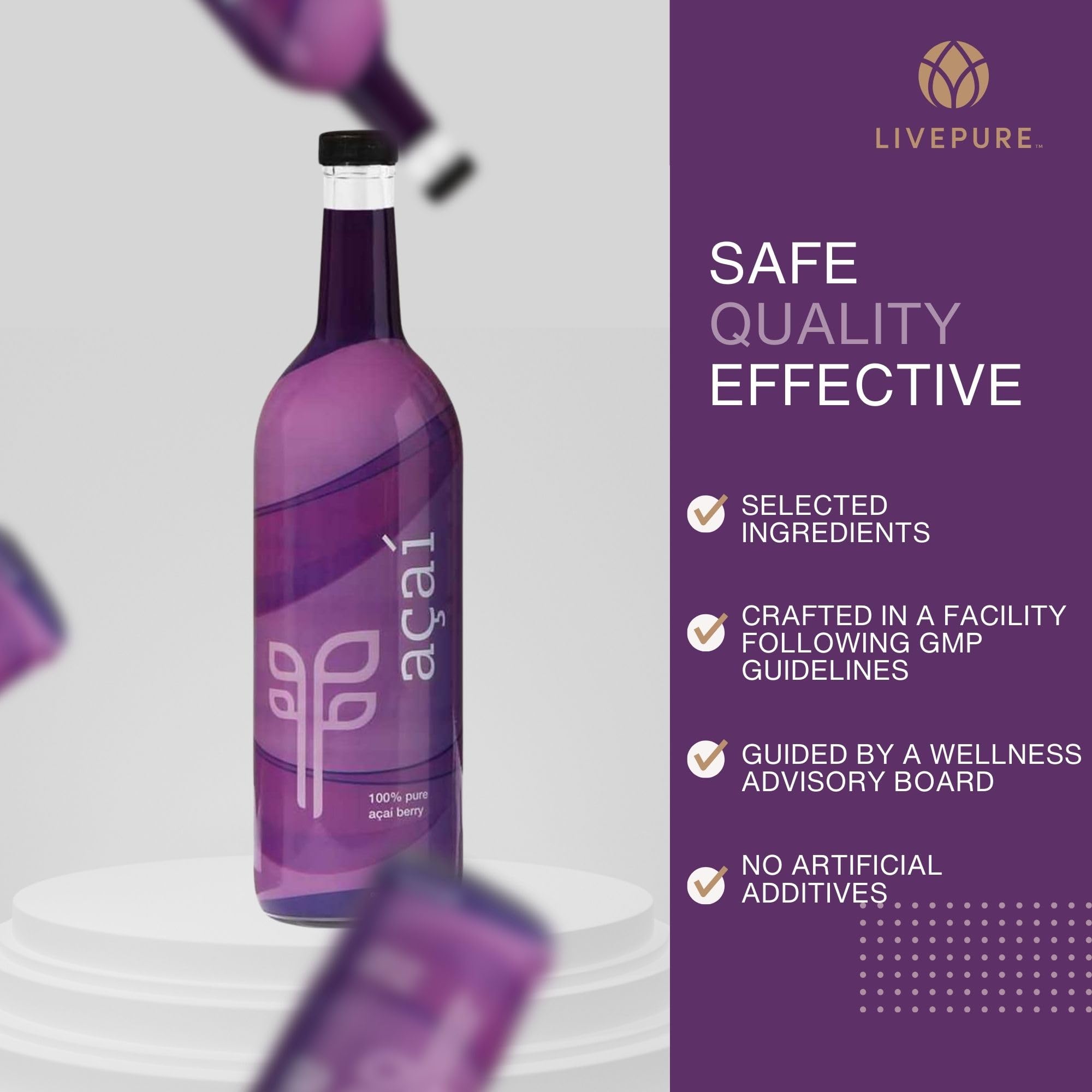 PURE Acai label shows sugar-free vegan gluten-free kosher attributes
