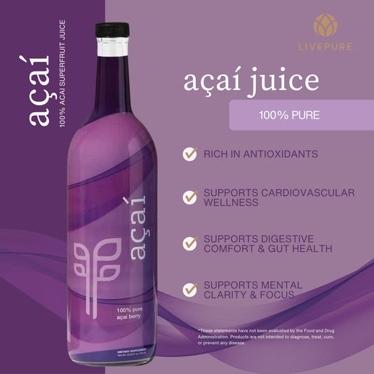 PURE Acai juice pour shows smooth texture and sugar-free refreshment