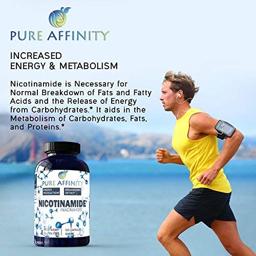 Packaging display of Pure Affinity Nicotinamide 500 mg on a store shelf