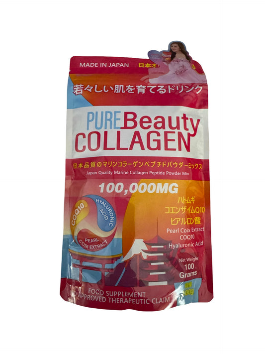 Pure Beauty Collagen 100g net weight packaging emphasizes premium quality.