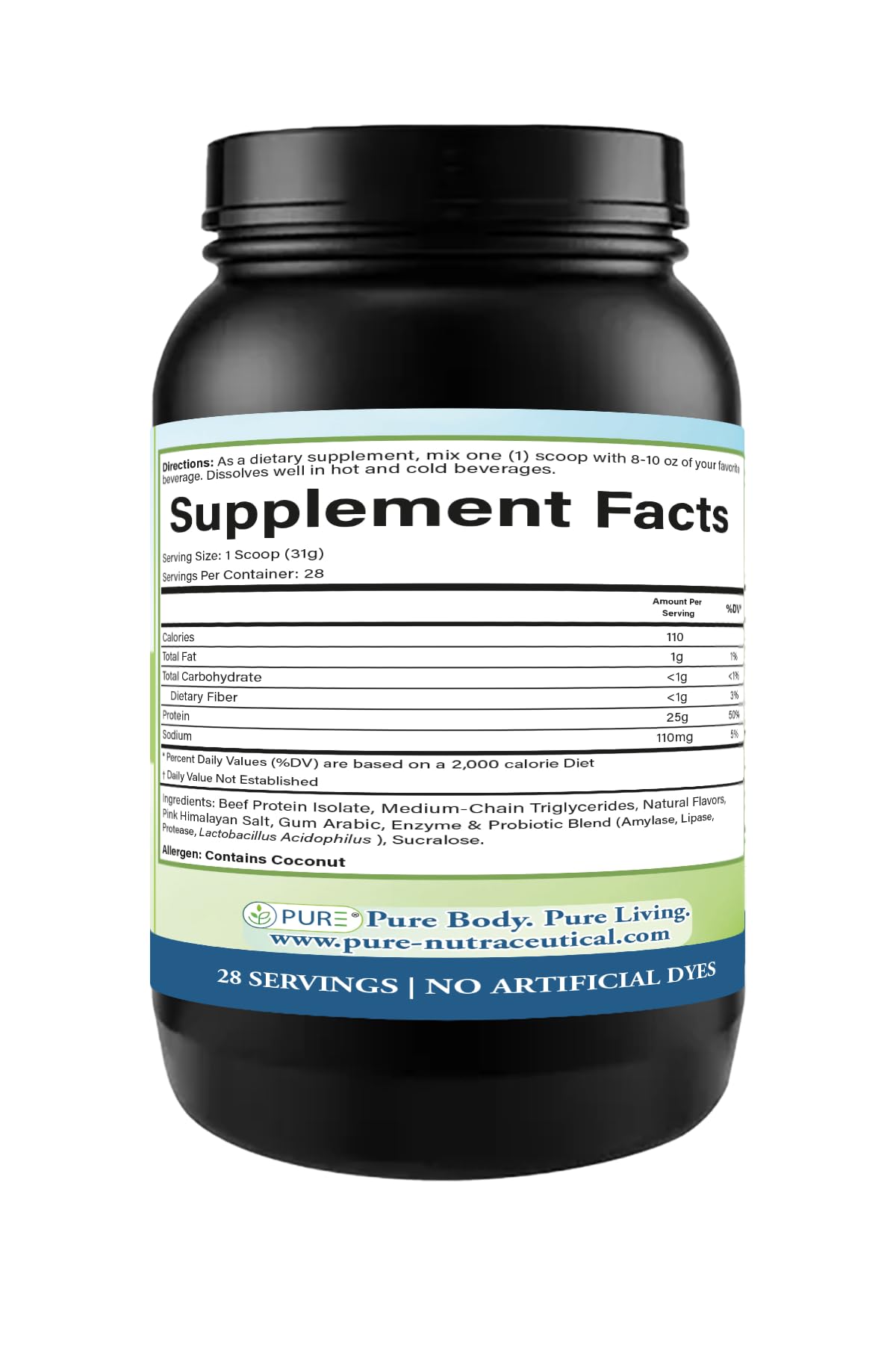 PURE Beef Protein Isolate with MCT Oil supports sustained energy during workouts