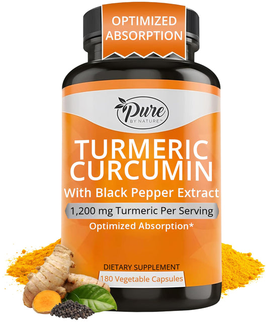 Pure By Nature Turmeric Curcumin bottle showing high absorption formula.