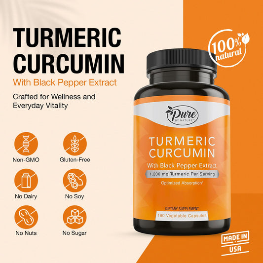 Pure By Nature Turmeric Curcumin capsules ready for daily use.