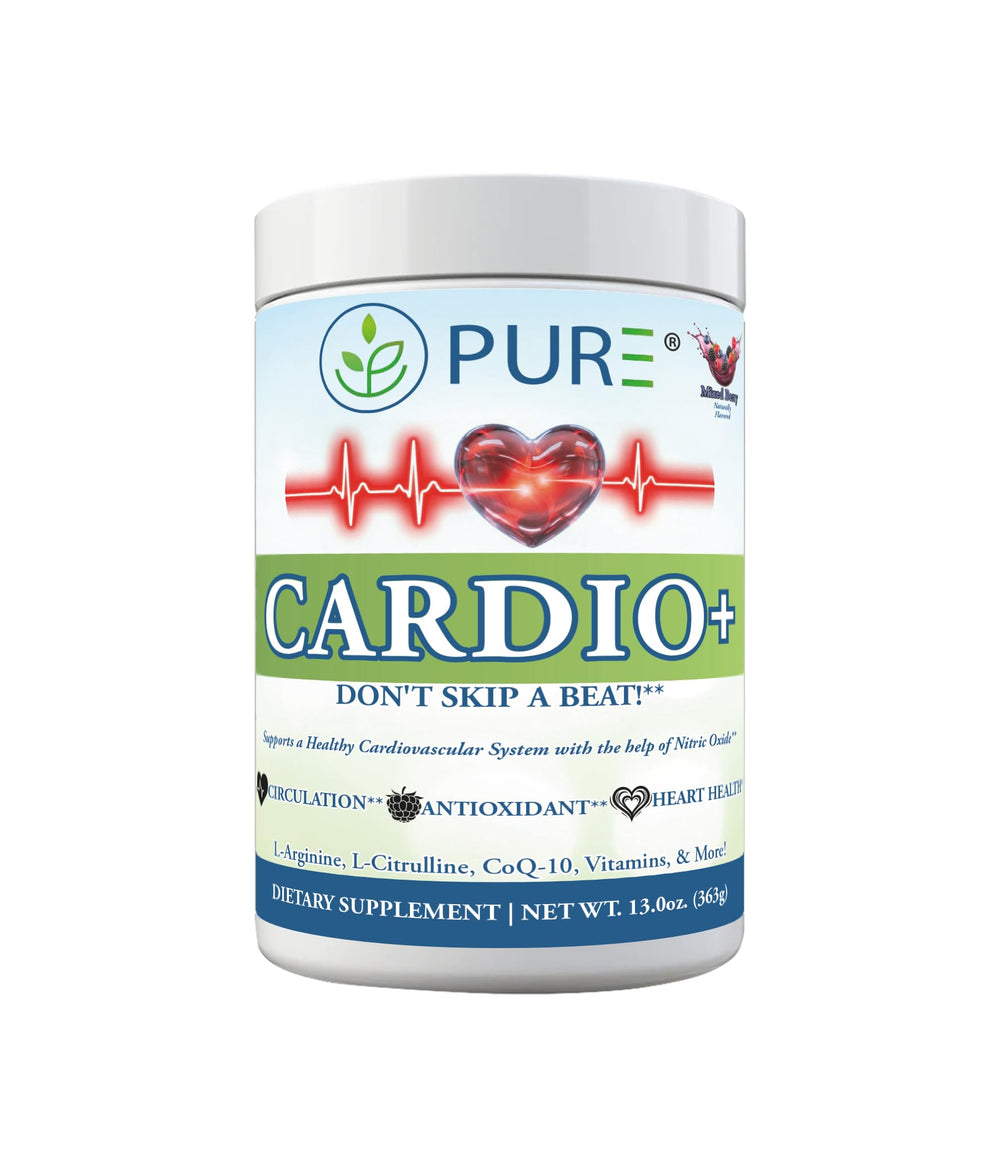 PURE Cardio+ bottle label emphasizes trusted cardiovascular support.