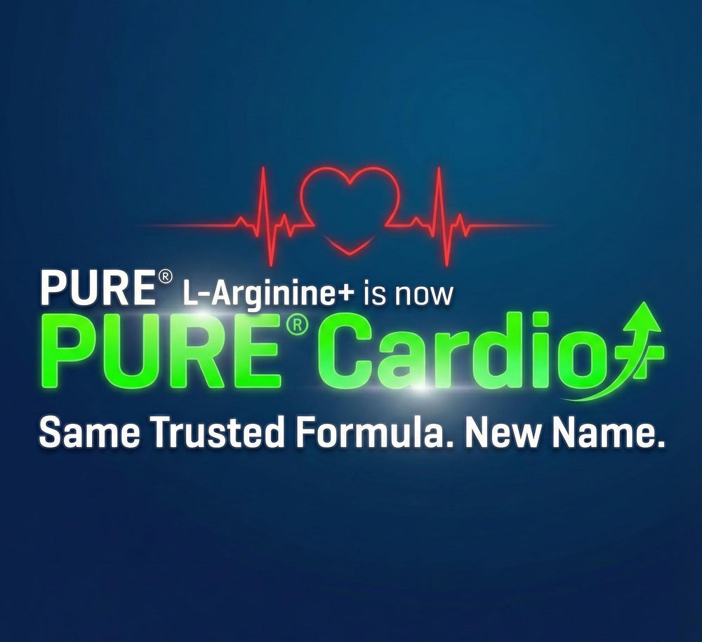 PURE Cardio+ powder close-up showing fine texture for easy mixing.