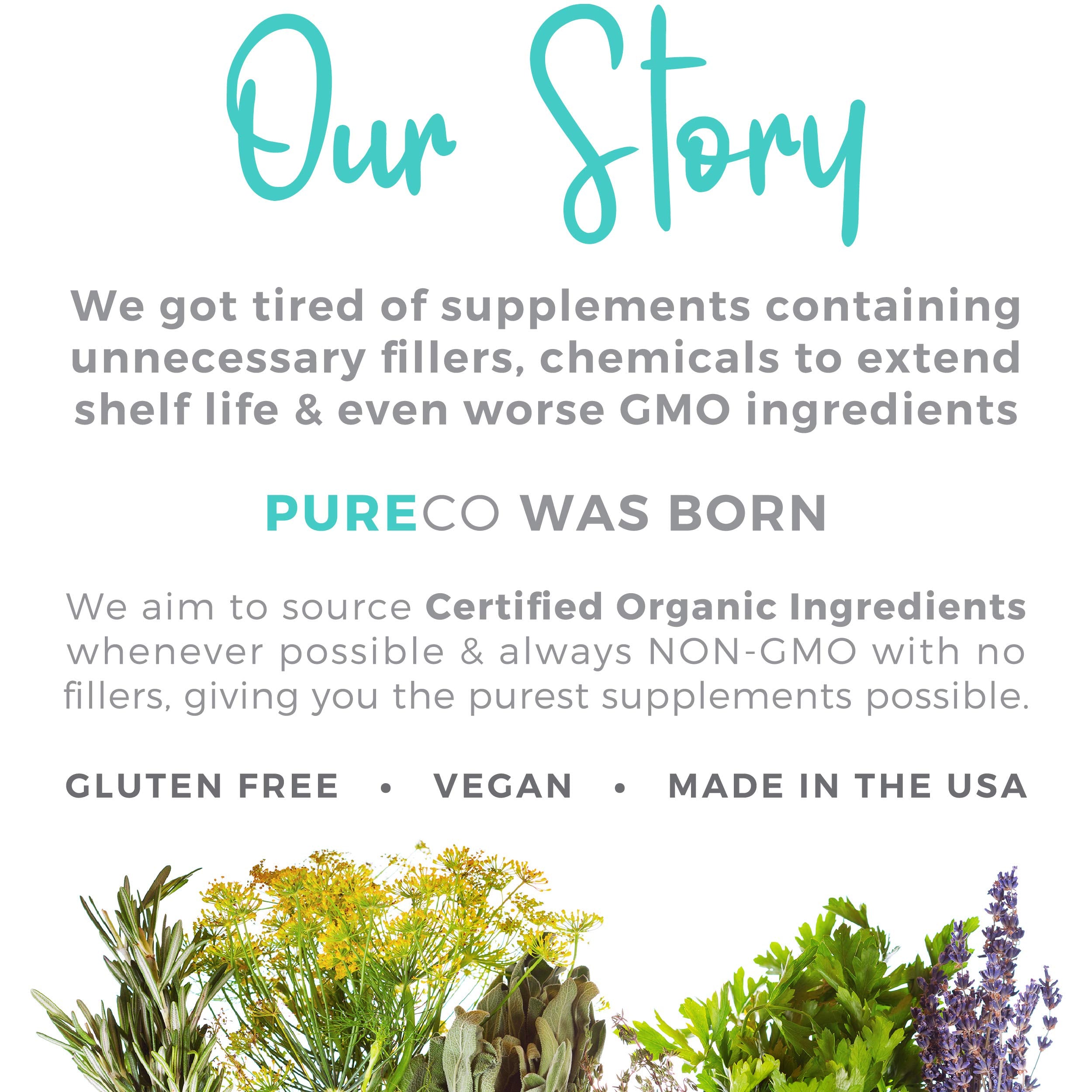 Pure Co USDA organic vegan label shows certified quality and clean ingredients.