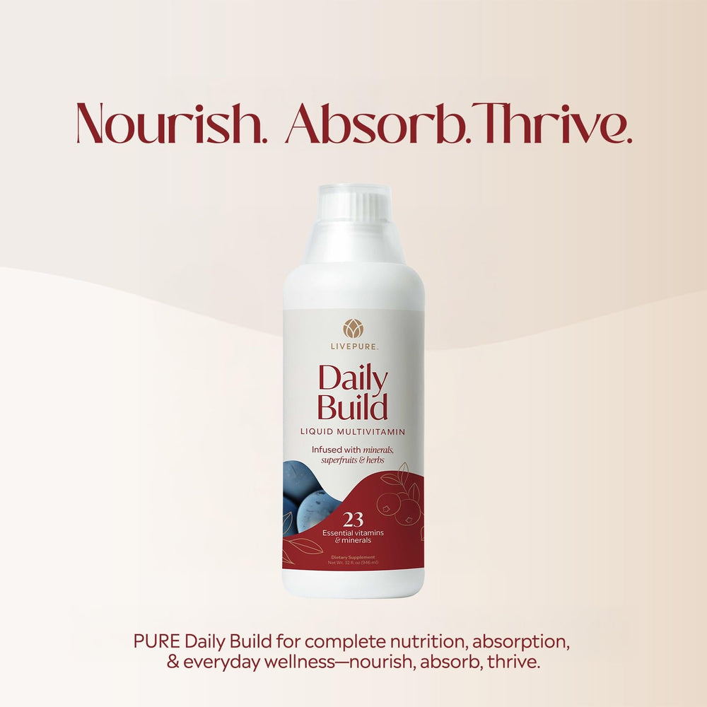 PURE Daily Build ingredients graphic highlighting eight blends.