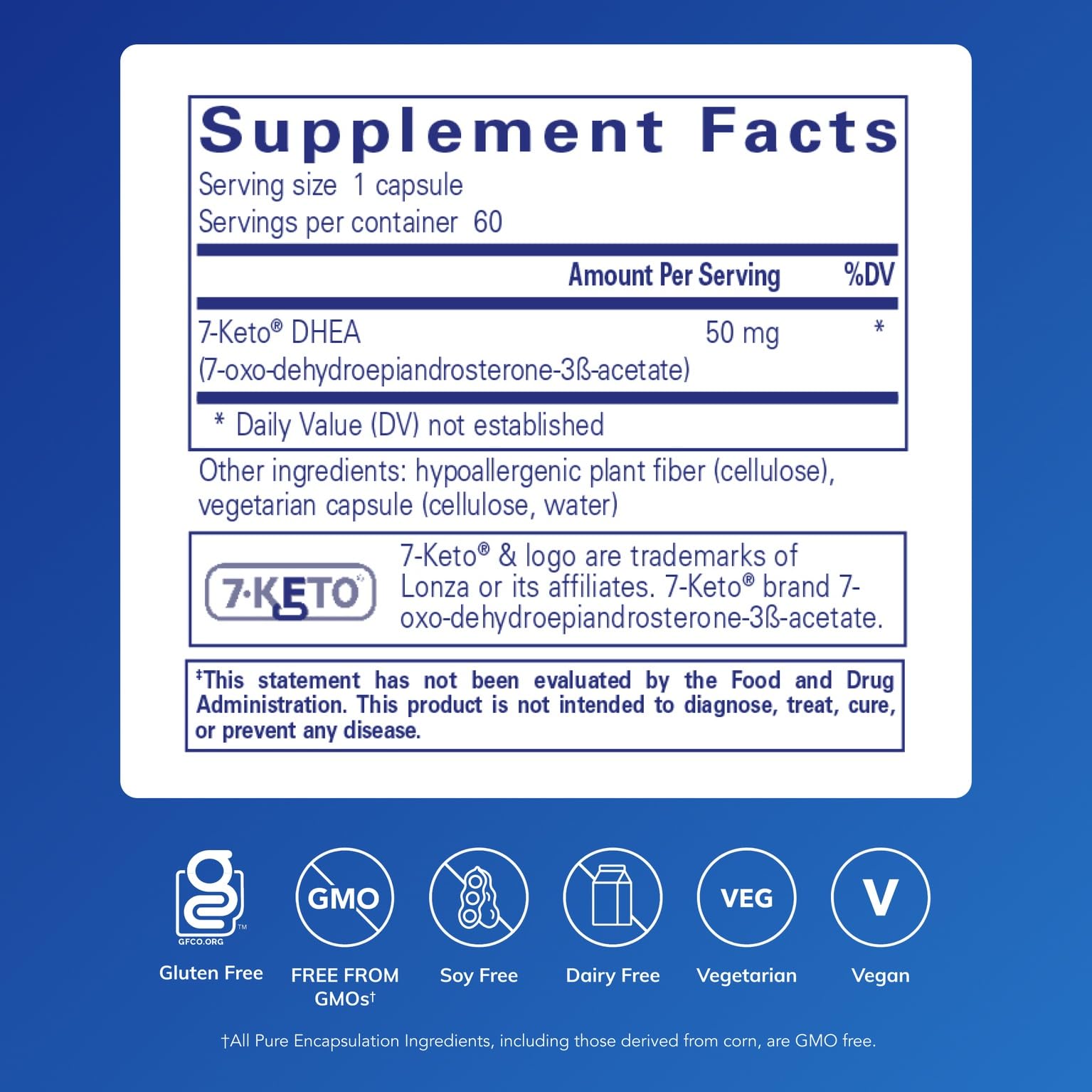 Pure Encapsulations 7-Keto DHEA bottle close-up, suggesting metabolic support during a balanced routine.