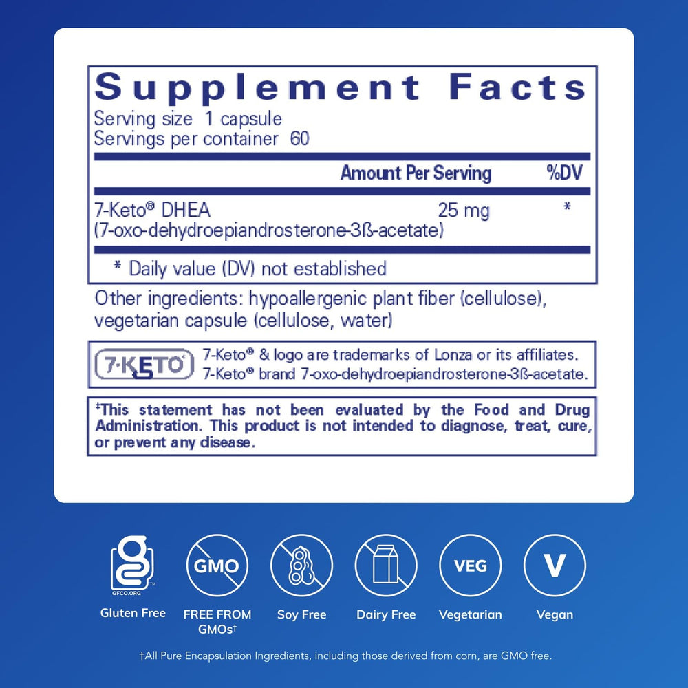 Closeup of Pure Encapsulations 7-Keto DHEA capsules for convenient daily intake