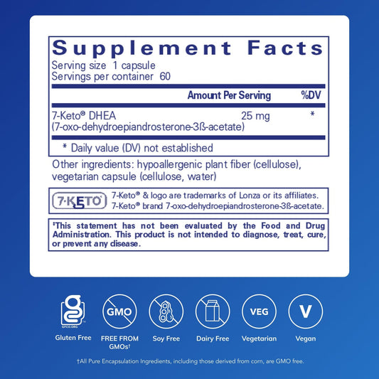 Closeup of Pure Encapsulations 7-Keto DHEA capsules for convenient daily intake