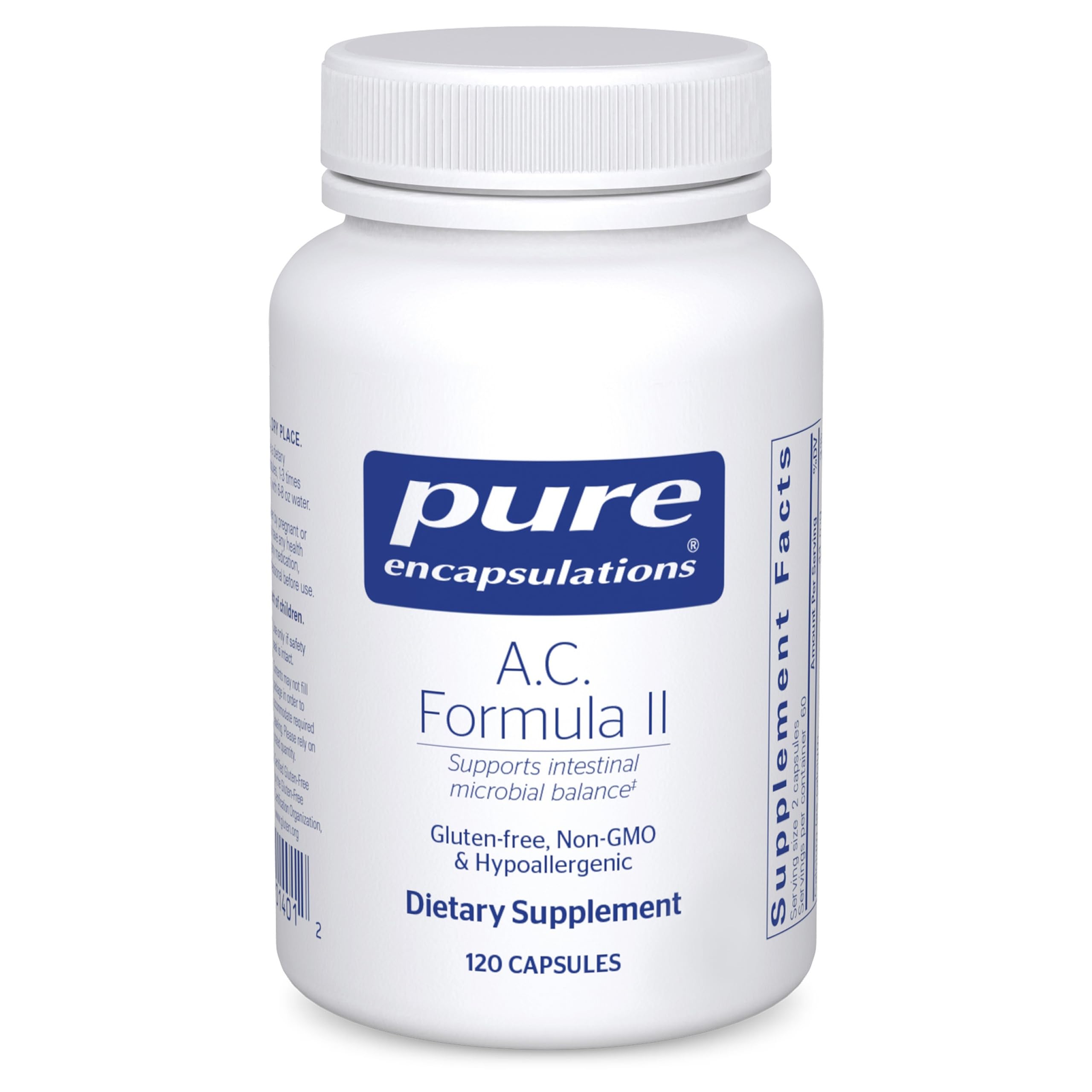 Pure Encapsulations A.C. Formula II bottle front showing hypoallergenic digestive support