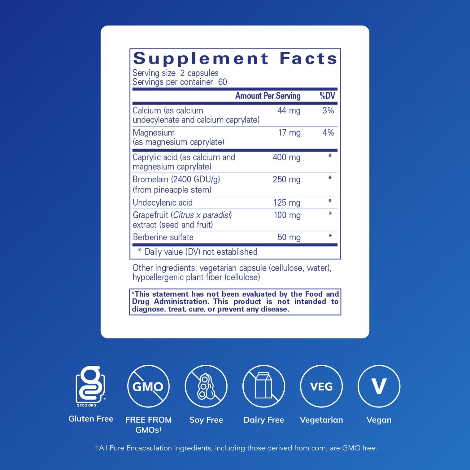 Pure Encapsulations A.C. Formula II bottle label highlighting minerals and herbs for balance