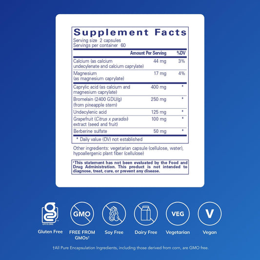 Pure Encapsulations A.C. Formula II bottle label highlighting minerals and herbs for balance